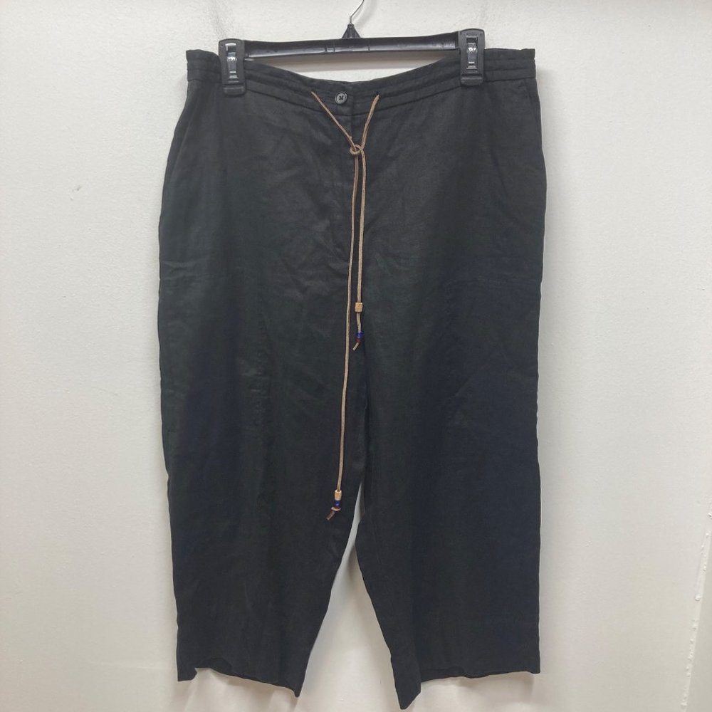 Lauren Ralph Lauren 100% linen black wide leg cropped pant 14